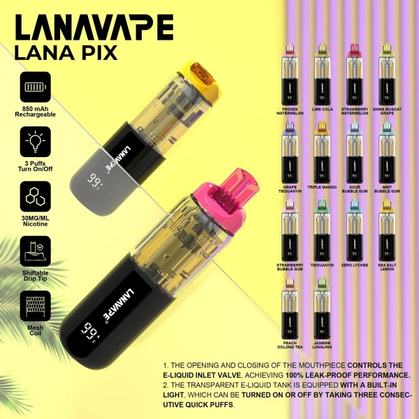 LANA PIX閃光彈20000口拋棄式電子煙推薦 LED可視續航 Mesh細膩霧化 防漏大容量#日期10/29